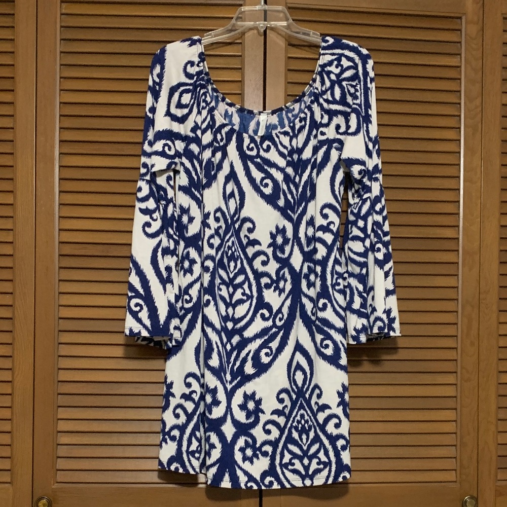 Cezanne Boho Print Off Shoulder Tunic Mini Dress 3/4 Bell Sleeve 2X